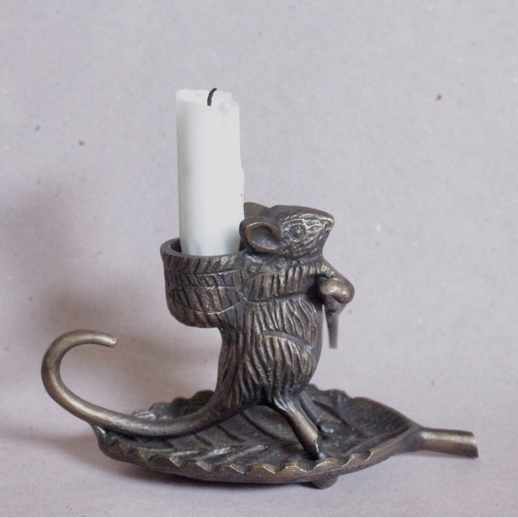 Achla Designs Intrepid Mouse Brass Taper Candle Holder - Picture 2 of 8